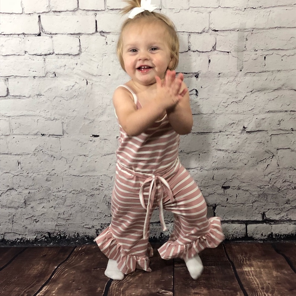 NEW Blush Pink Striped Ruffle Jumpsuit